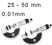 OUTSIDE MECHANICAL MICROMETER WITH DISCS BLET STEINMEYER, MEASURING RANGE : 25-50 mm, READING : 0,01 mm<br > <br > ref : MIC07-A1005C00