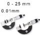 OUTSIDE MECHANICAL MICROMETER WITH DISCS BLET STEINMEYER, MEASURING RANGE : 0-25 mm, READING : 0,01 mm<br > <br > ref : MIC07-A1001C00